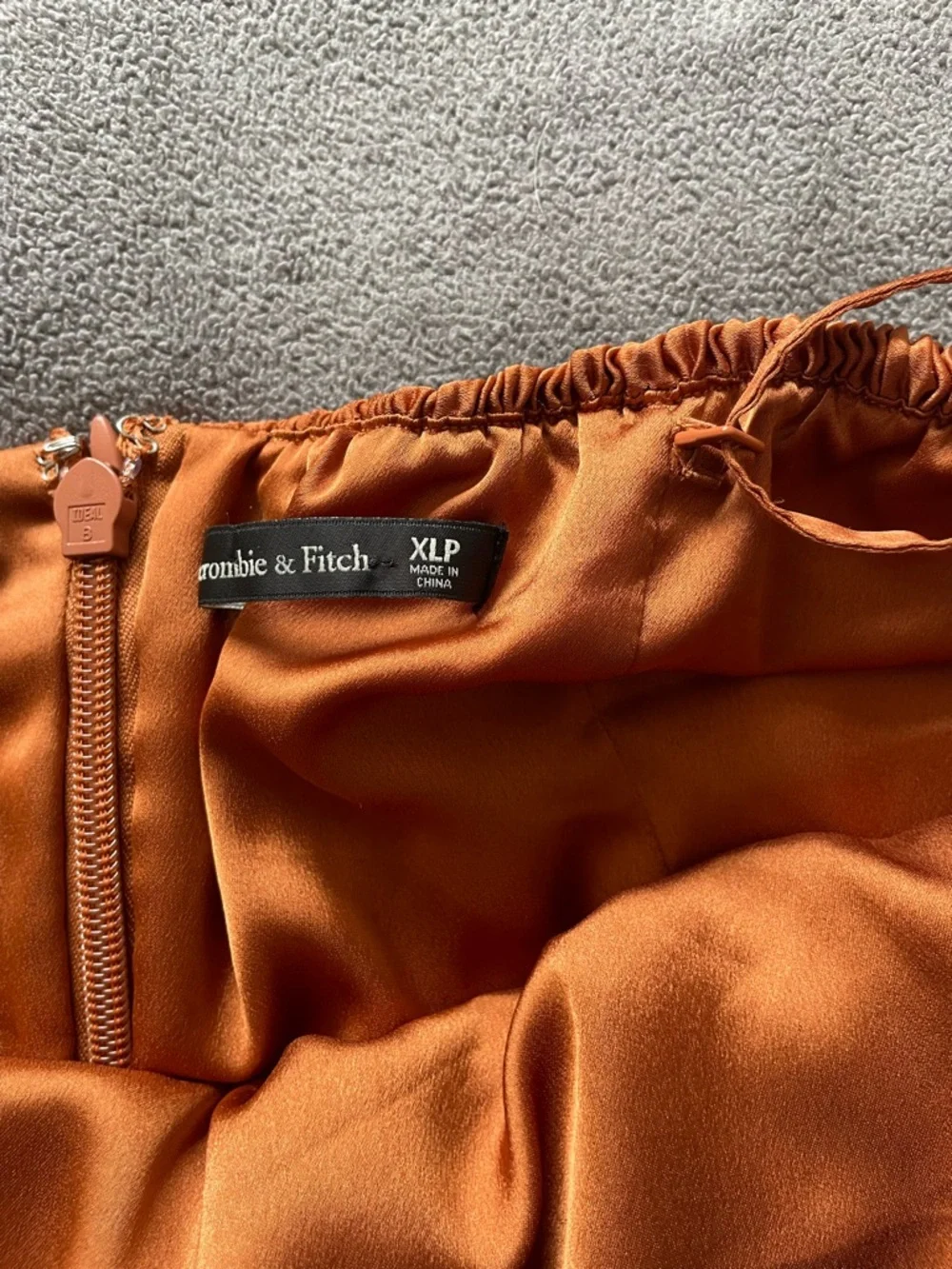 Abercrombie & Fitch Pleated Satin Midi Dress Rust Orange Slip Dress XLP